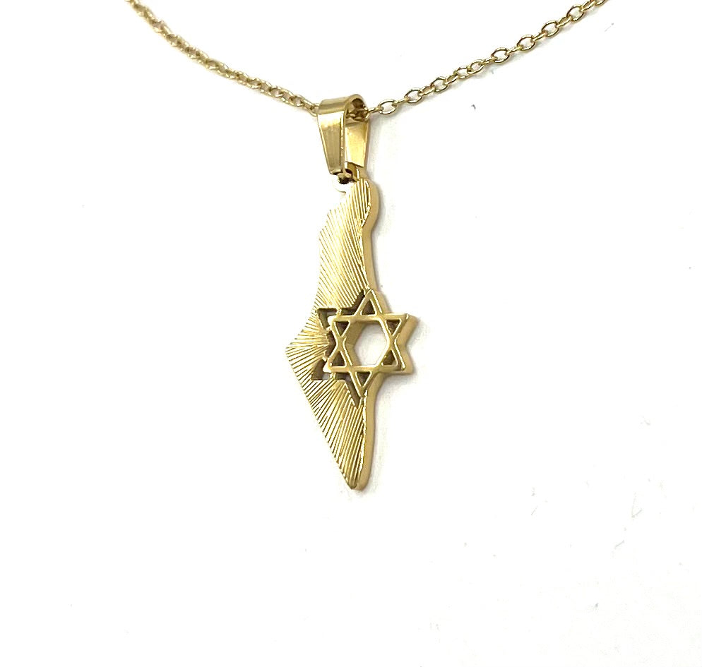 ISRAEL MAP STAR DAVID NECKLACE