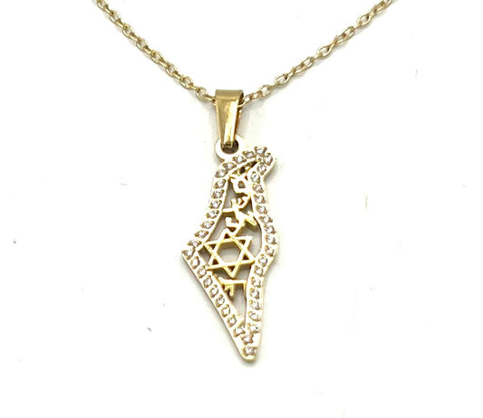 AM ISRAEL CHAI MAP NECKLACE