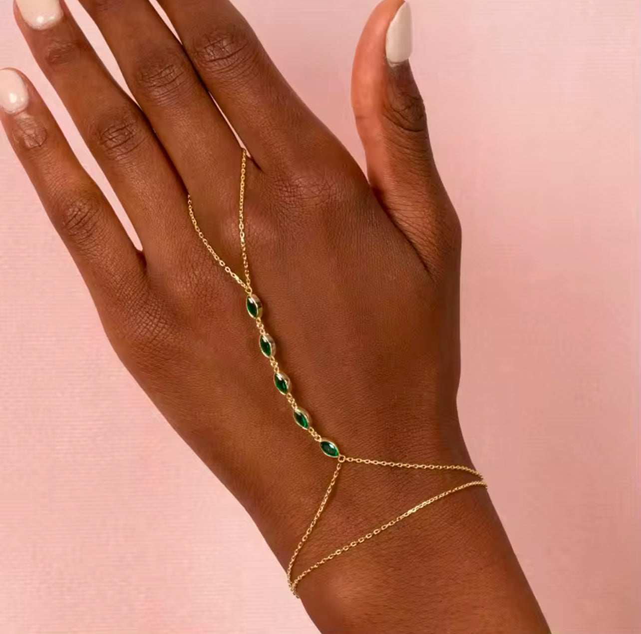 EMERALD HAND CHAIN BRACELET