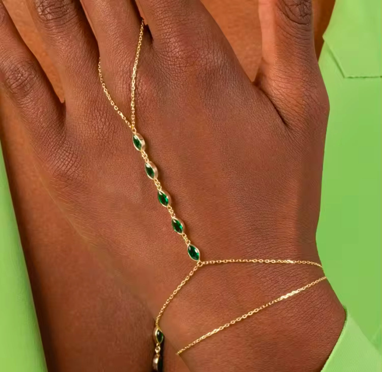 EMERALD HAND CHAIN BRACELET