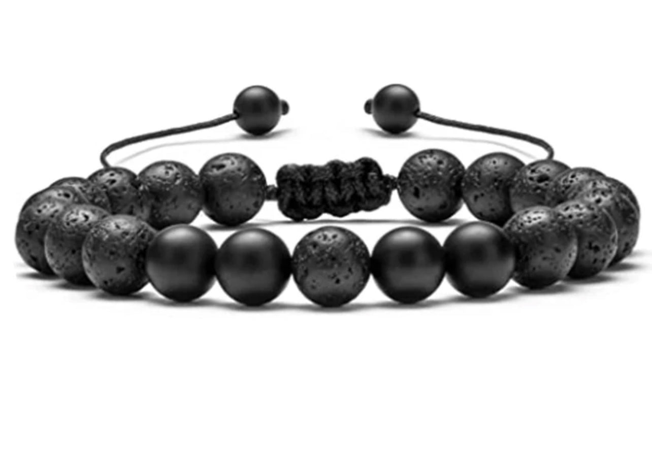 BLACK LAVA BEADED BRACELET