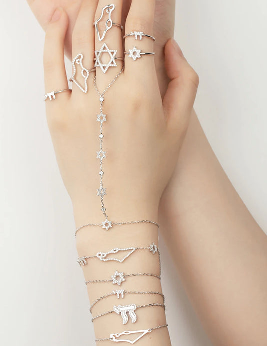 JEWISH STAR CZ HAND CHAIN