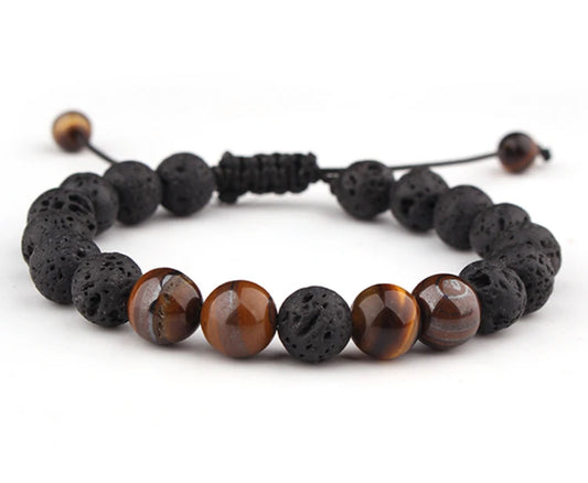 BROWN LAVA BEADED BRACELET