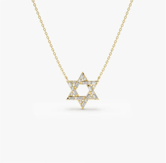 JEWISH STAR CZ BAGUETTE NECKLACE