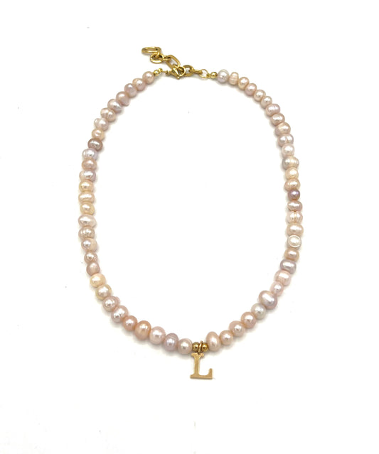 INTIAL PINK PEARL NECKLACE