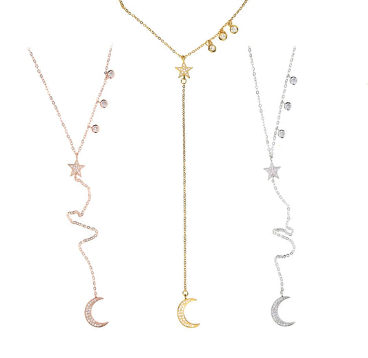 LONG MOON STAR DROP NECKLACE