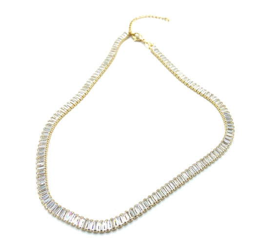 CUBIC ZIRCONIA BAGUETTE NECKLACE-Lenozella